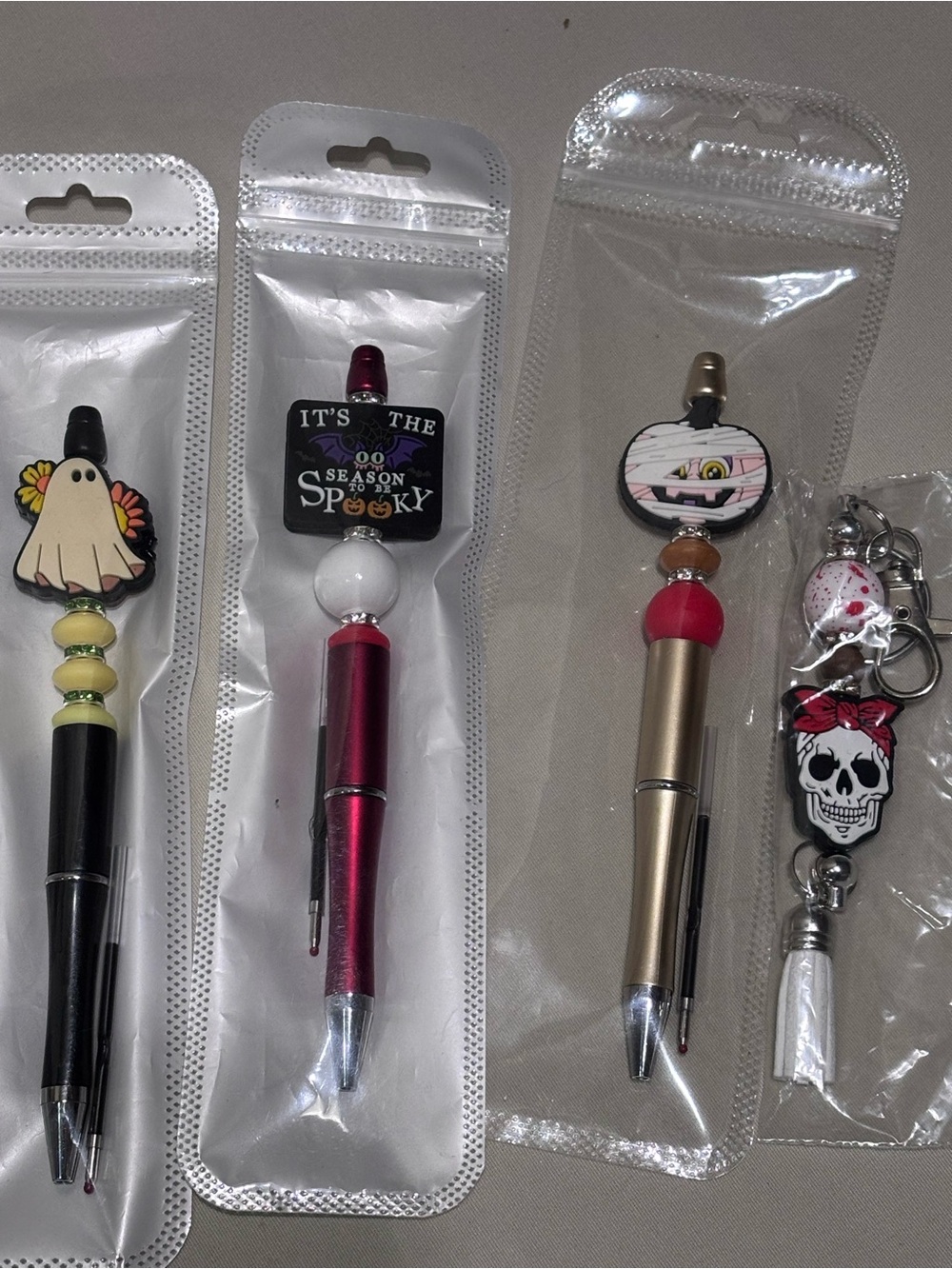 Halloween Beaded Pen and Charm set ghost pumpkin skull